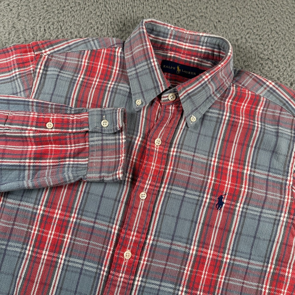 Ralph Lauren Blanket‎ Shirt Men's Large Plaid Button Down Cotton Pony Midweight